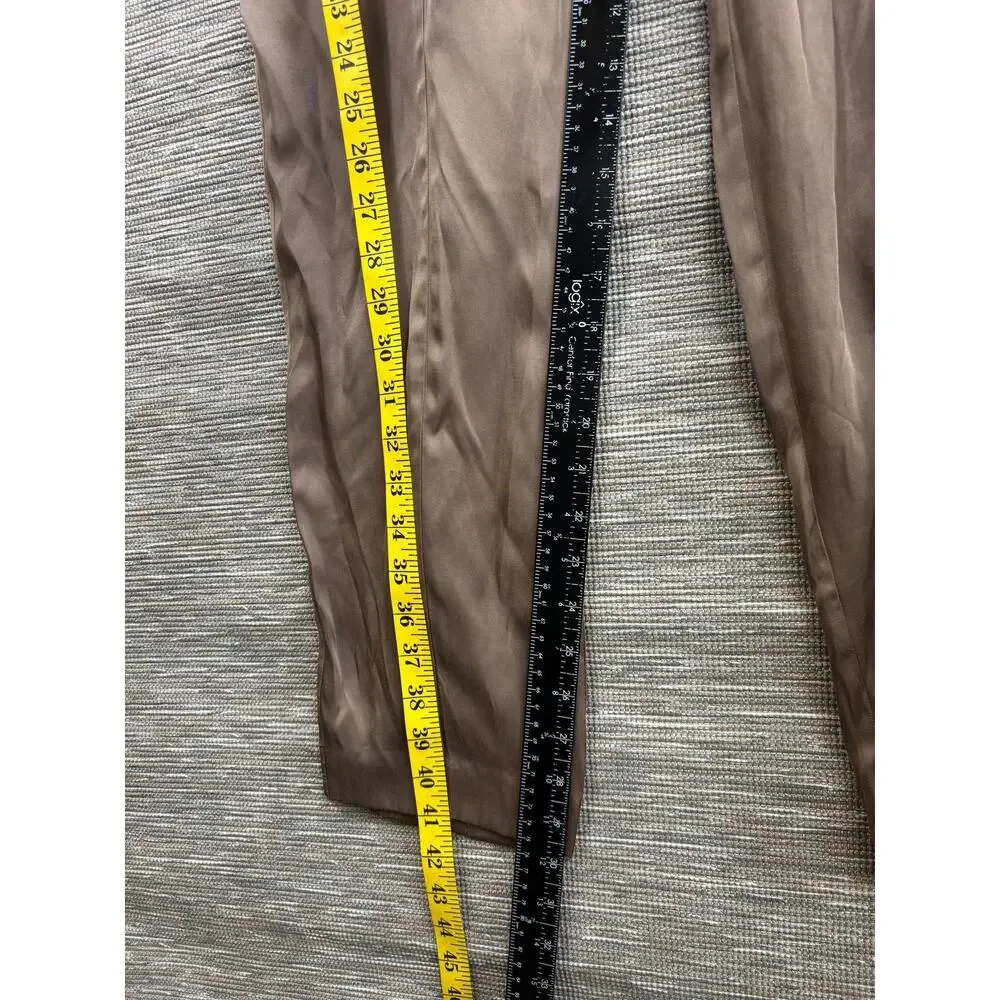 BCBGMAXAZRIA Pants Womens 12 Brown Satin Harem Pleated Draped Pockets Relaxed - Picture 8 of 8